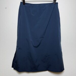 Uniqlo Women Midi Skirt Large Blue Minimalist Pull On Side Split Casual Poplin